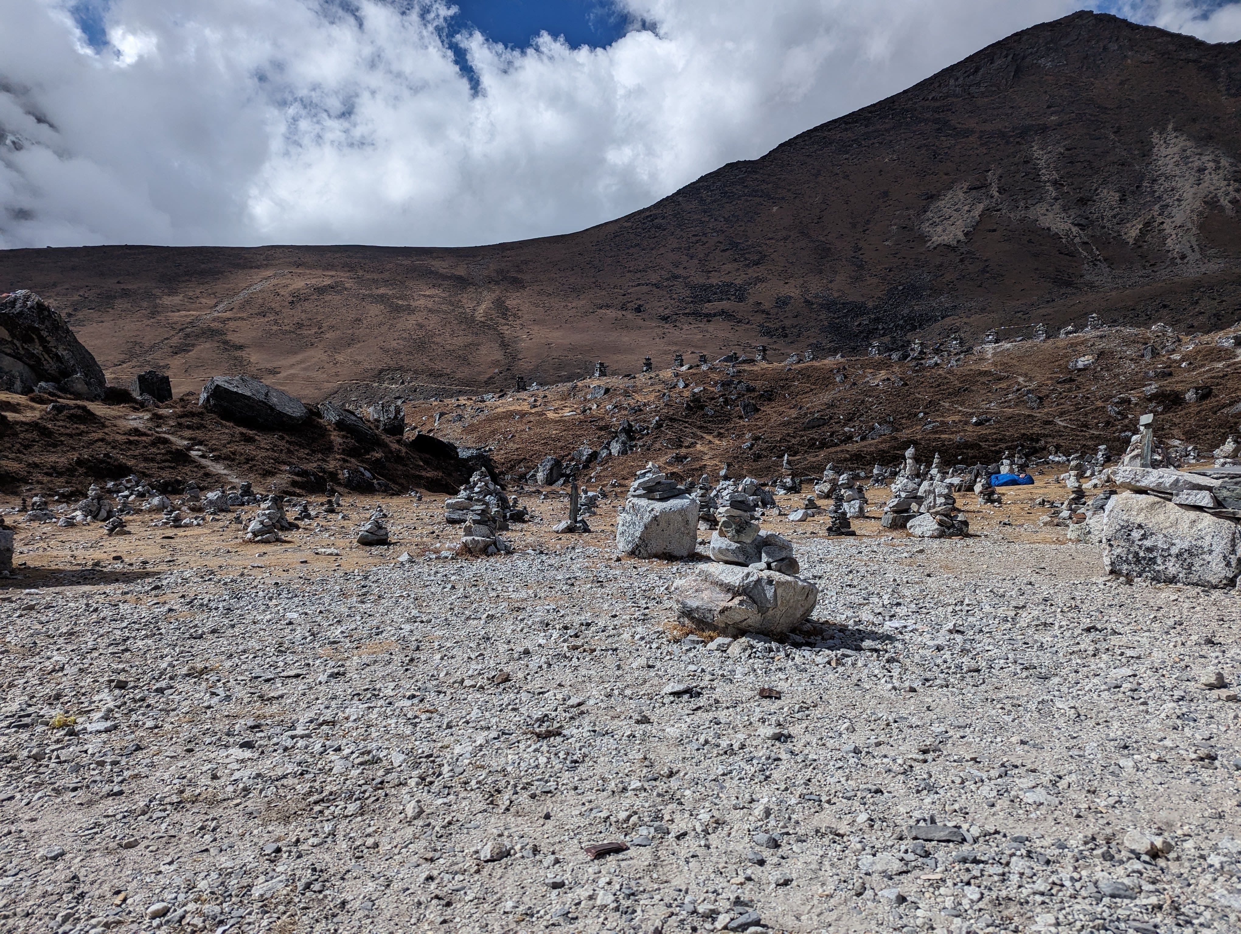 The memorial monuments before Lobuche